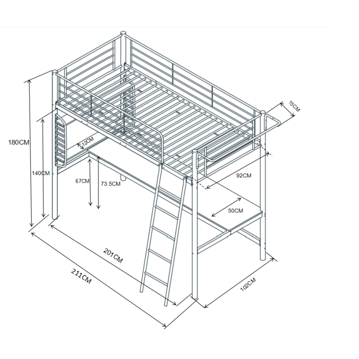Dviaukštė lova z biurkiem 90x200 (balti) 3