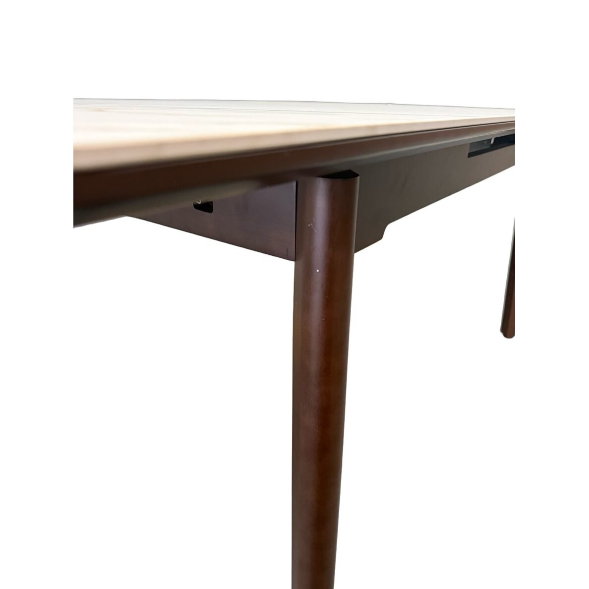 Išskleidžiamas valgomojo stalas OSTEN 140-180x80 cm, balta su auksu, riešutmedžio kojos 2