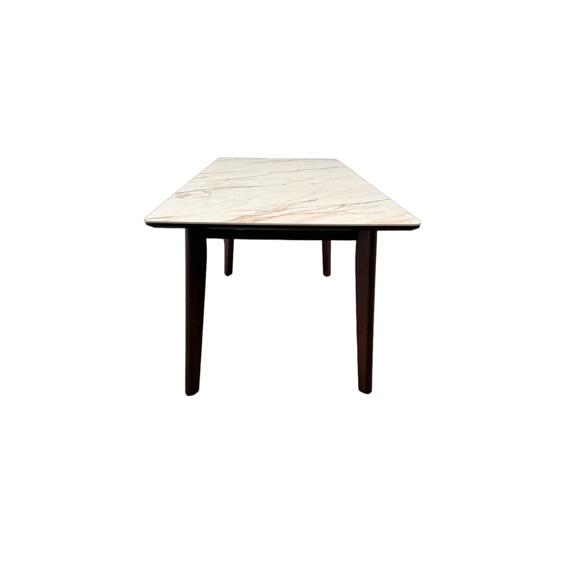 Išskleidžiamas valgomojo stalas OSTEN 140-180x80 cm, balta su auksu, riešutmedžio kojos 4