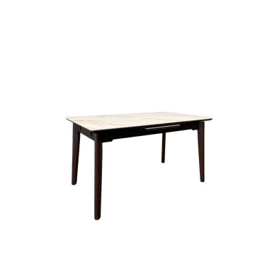 Išskleidžiamas valgomojo stalas OSTEN 140-180x80 cm, balta su auksu, riešutmedžio kojos Išskleidžiamas valgomojo stalas OSTEN 140-180x80 cm, balta su auksu, riešutmedžio kojos