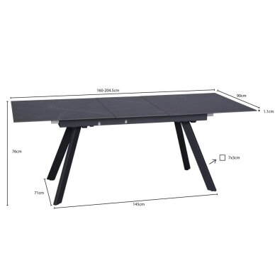 Išskleidžiamas valgomojo stalas MARS 160-205x90 cm, juoda 3