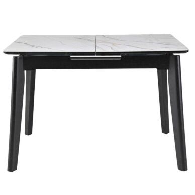 Išskleidžiamas valgomojo stalas OSTEN 120-160x80 cm, matinė balta su auksu 2 Išskleidžiamas valgomojo stalas OSTEN 120-160x80 cm, matinė balta su auksu 2