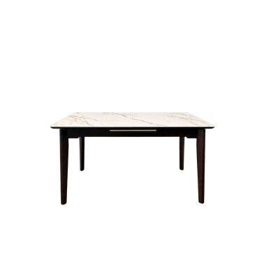 Išskleidžiamas valgomojo stalas OSTEN 140-180x80 cm, balta su auksu, riešutmedžio kojos 1