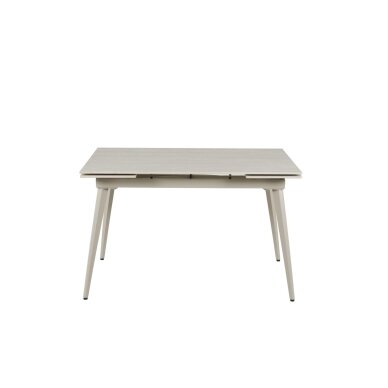 Išskleidžiamas valgomojo stalas REEF 120-180x80 cm, matinis šviesus travertinas, pilkos kojos
