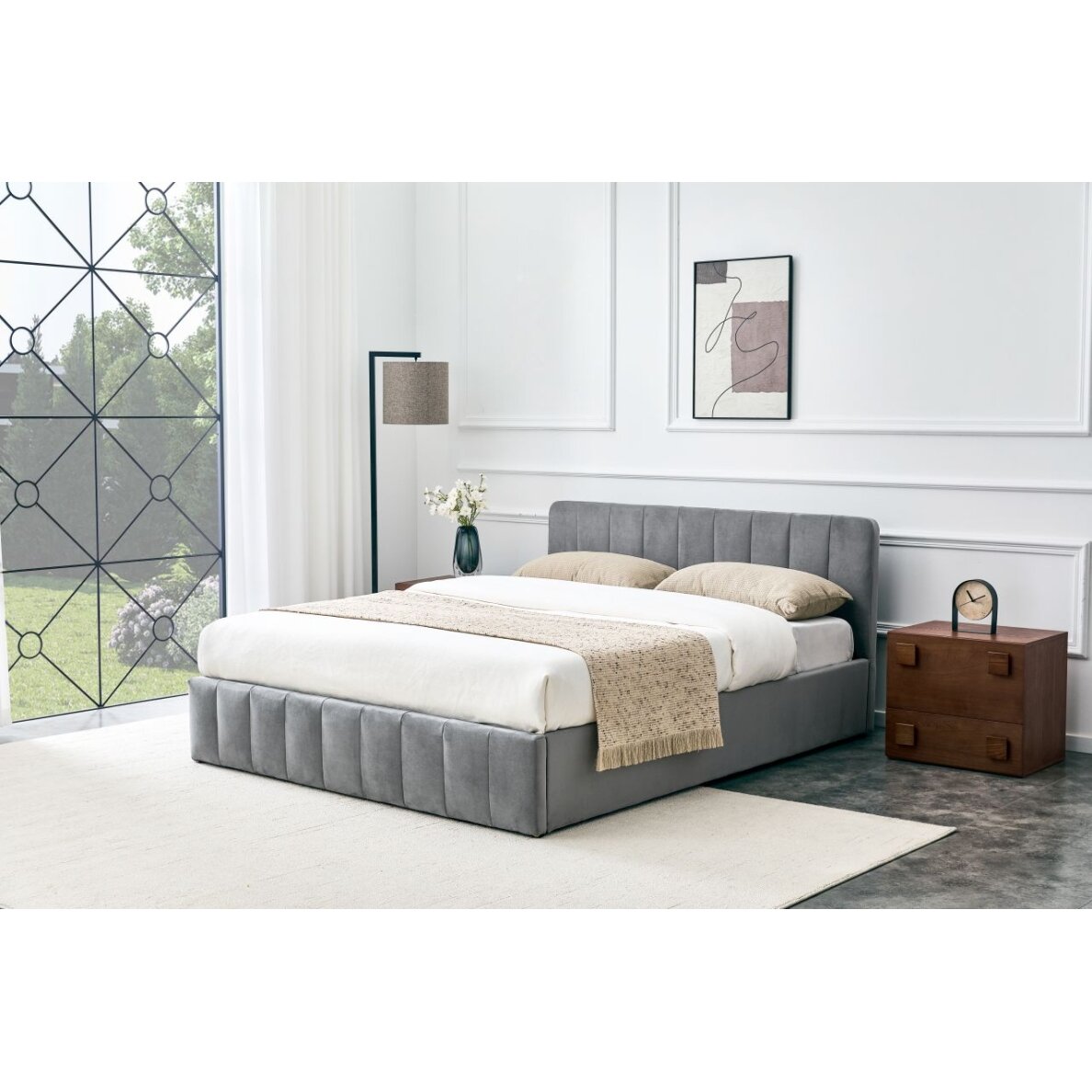 Lova tapicerowane 160x200 aksomas pilki Riviera 91 2
