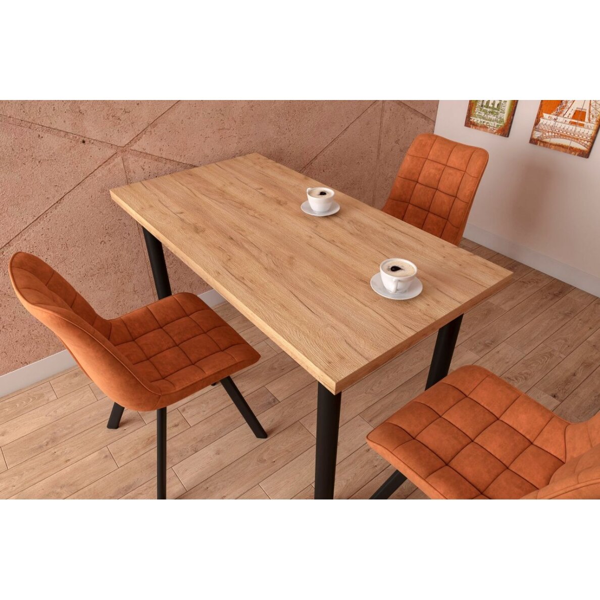 Stalas (auksinis amatininko ąžuolas + kojos I juodas mat) 67x128 3 Stalas (auksinis amatininko ąžuolas + kojos I juodas mat) 67x128 3