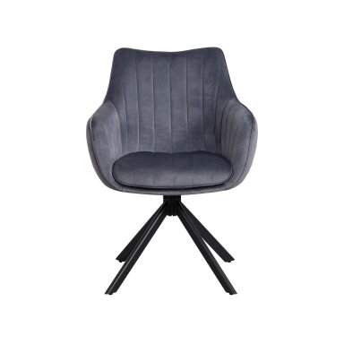 Sukama kėdė su porankiais ASTON VELVET, pilka, veliūrinė